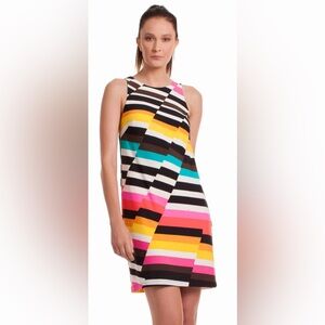 Trina Turk Sleeveless Macey Mini Dress in Colorful Canyon Stripe w Back Cutout